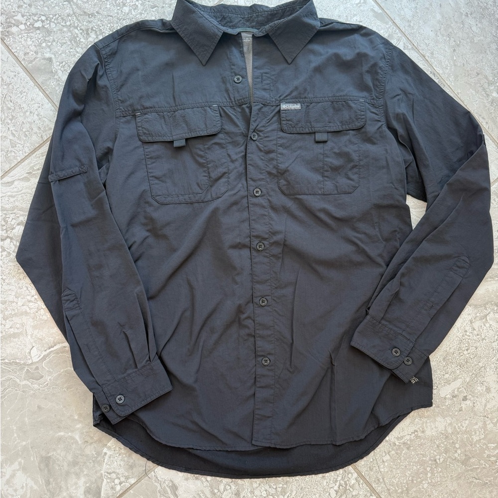 Columbia Men's Black Button-Up Omni-Shade UV Fishing Shirt, Size Large